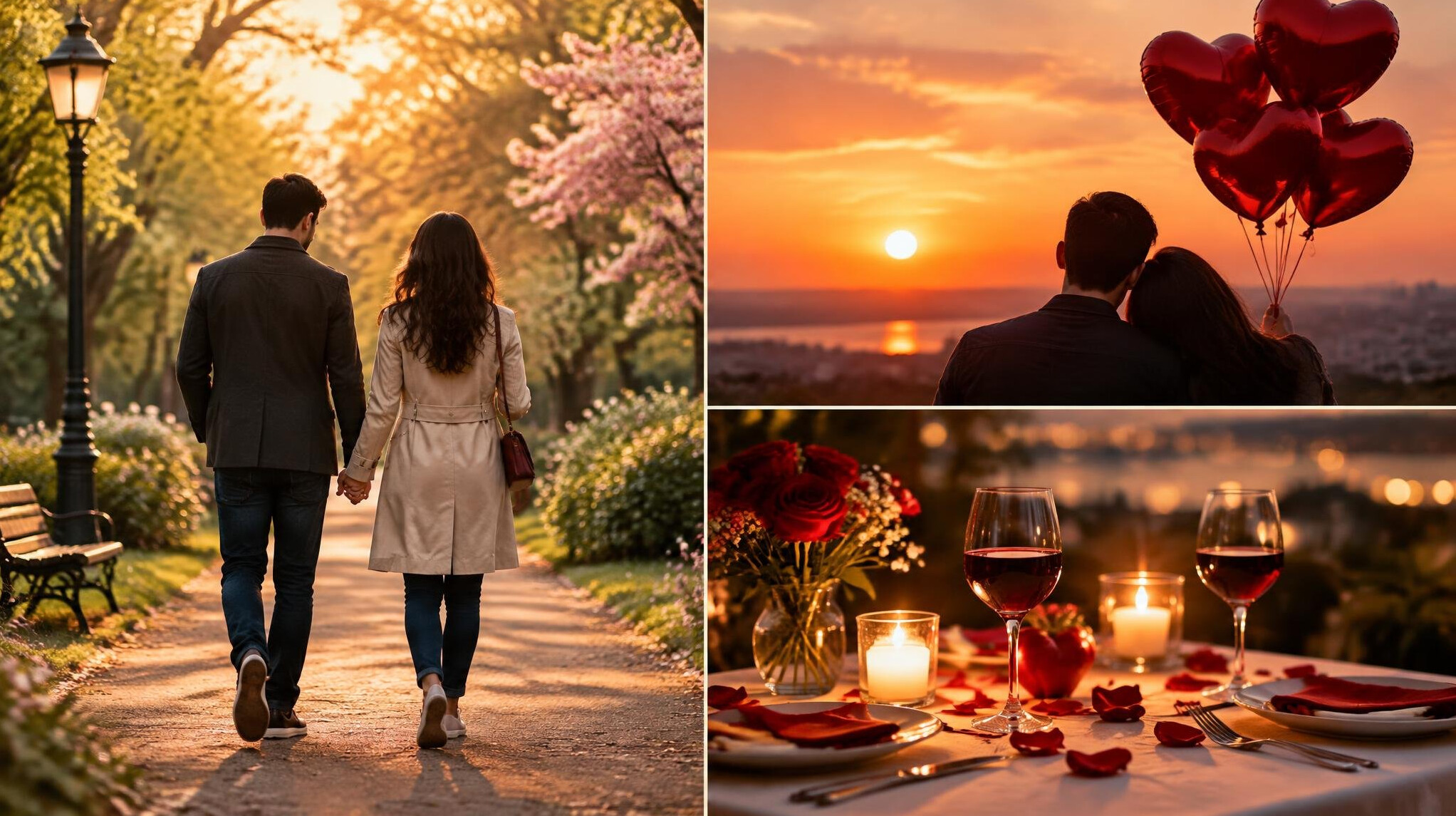 romantic couple walking in park