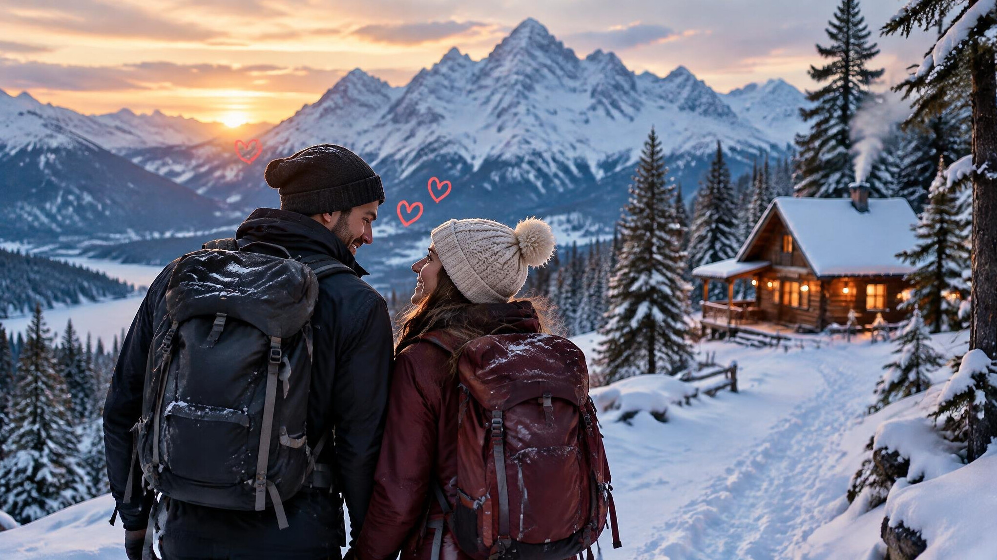 couple hiking in mountains