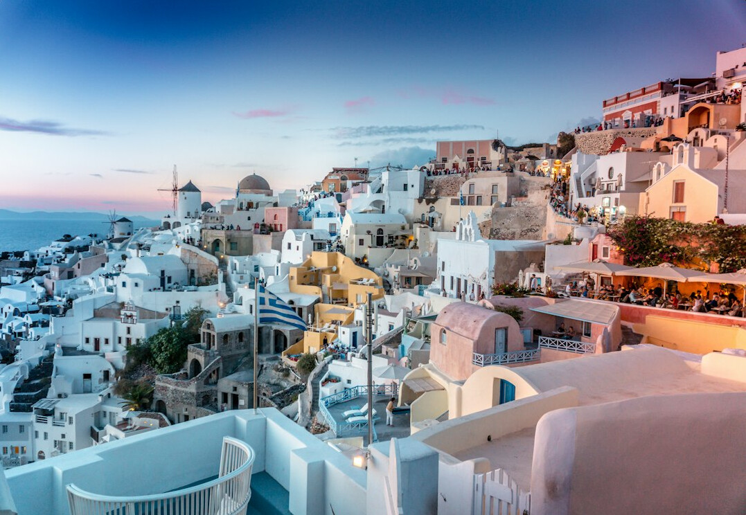 White houses and blue domes of Santorini Greece