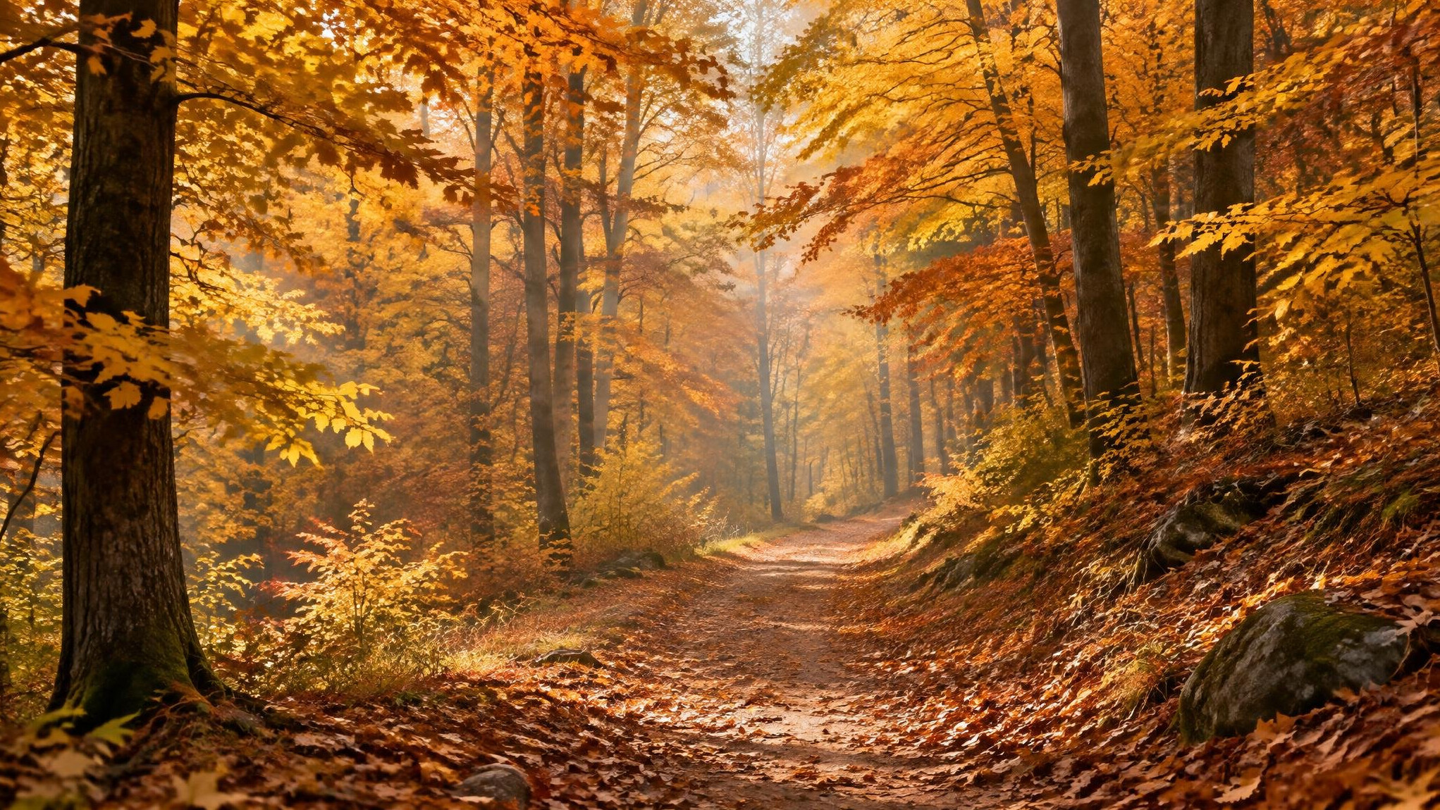Autumn forest with golden leaves
