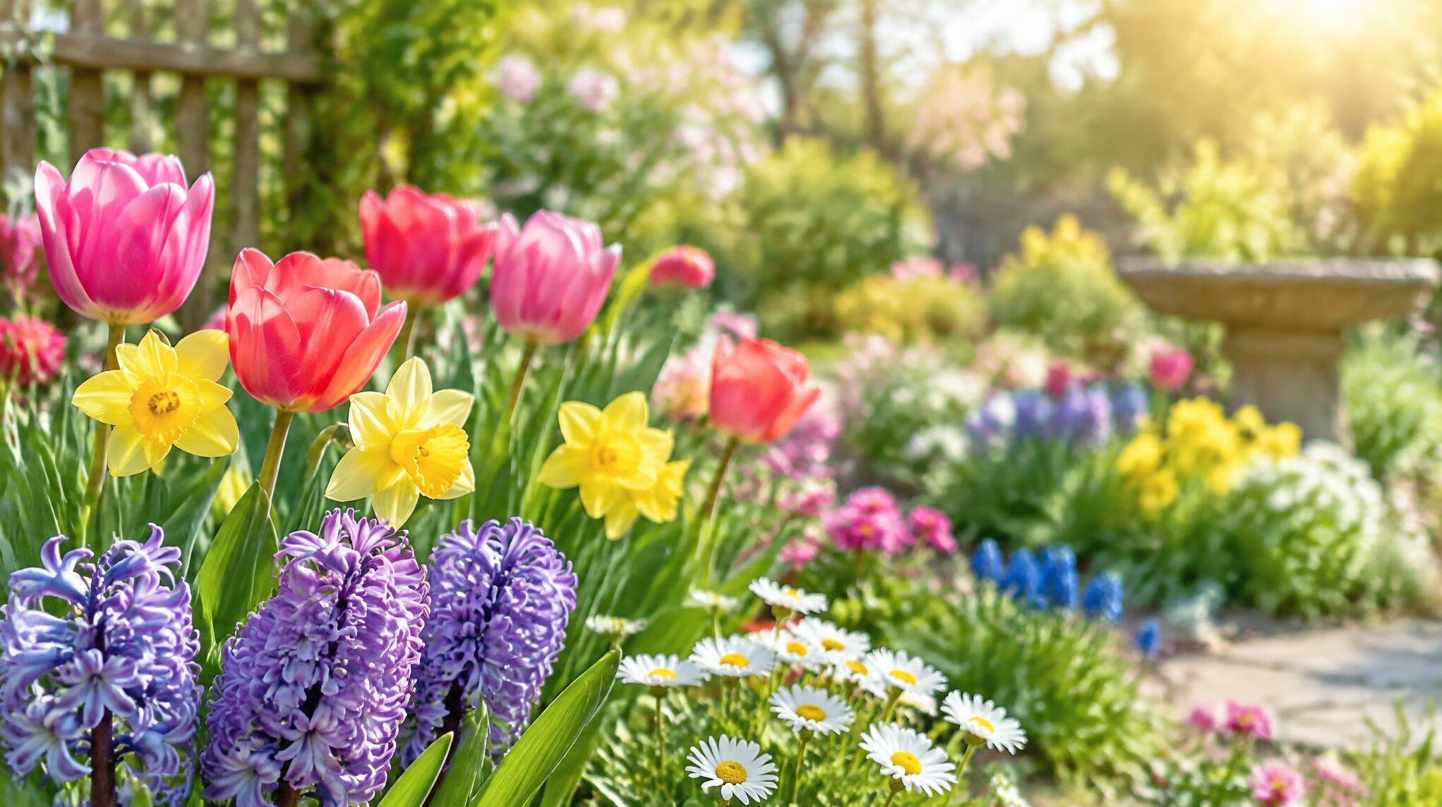 Blooming spring flowers in a garden