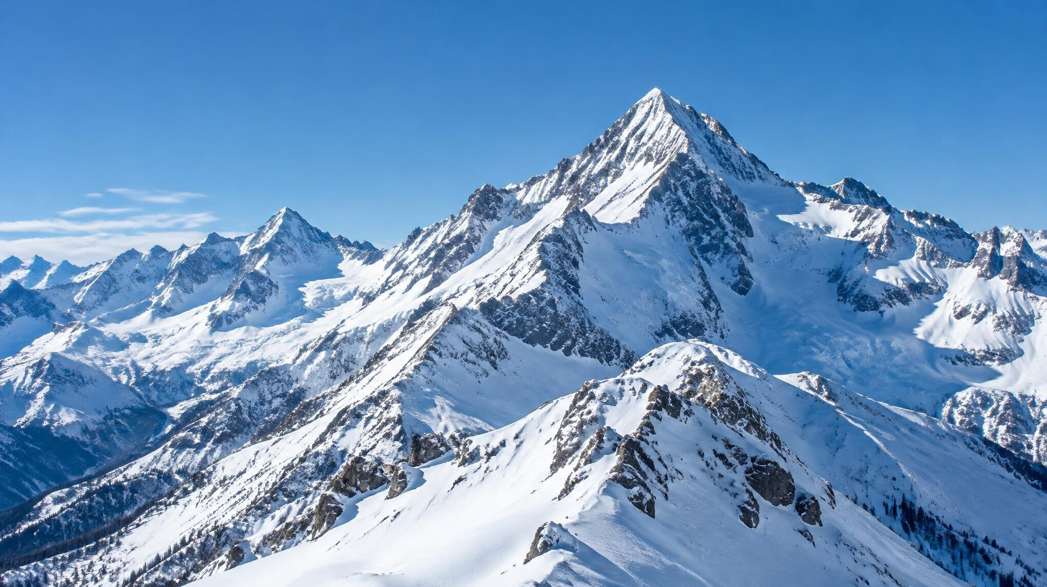 Snow covered mountains in winter