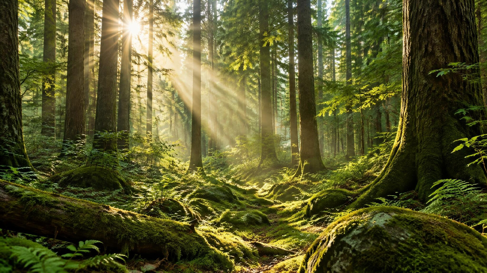 Sunlight through a green tropical forest