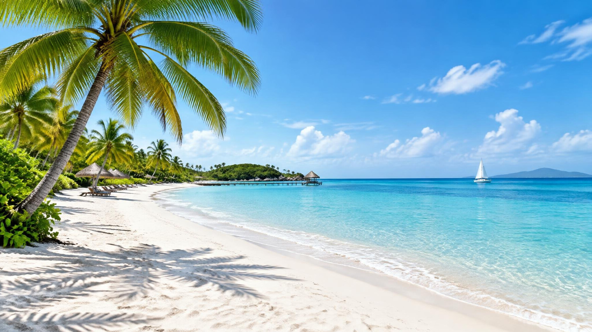 Tropical beach with palm trees and turquoise sea