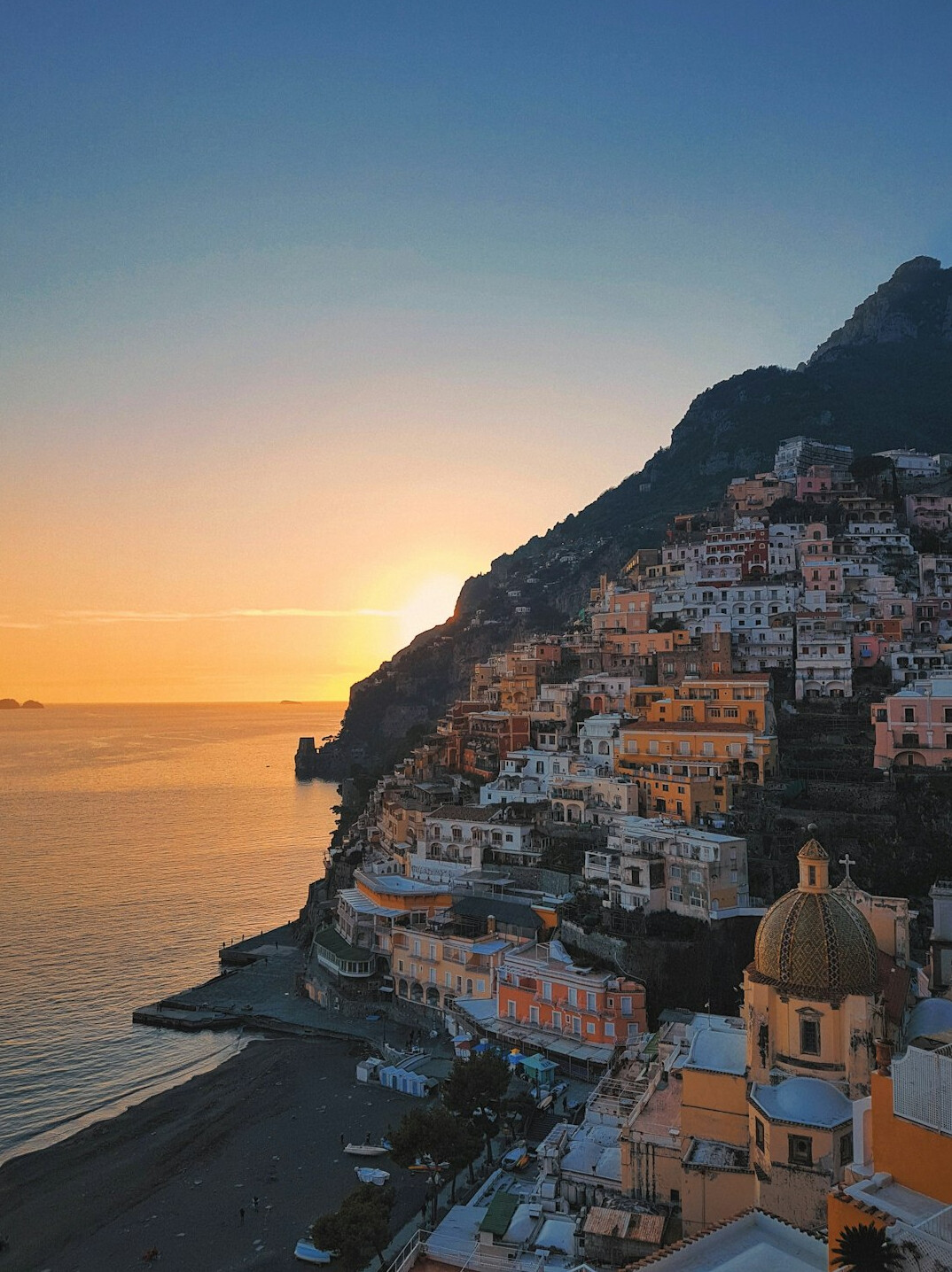 Amalfi Coast cliffside town overlooking the sea
